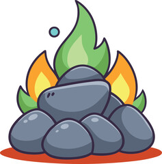 Vector illustration of a campfire with rocks, A vibrant vector design showing a campfire with colorful flames and rocks, offering a cozy outdoor vibe.
