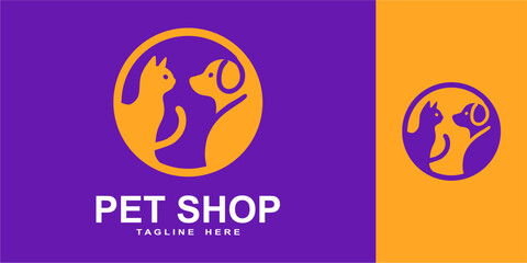 Dog and cat logo made in two colors, cute pet or vet symbol. Vector