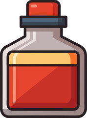 Bottle with Red Liquid and Yellow Label, A vibrant illustration of a bottle with red liquid and a yellow label, symbolizing medicine or a liquid product.
