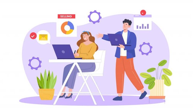 Digital Marketing Sales Team Flat Vector Art Animation Scene lpp[