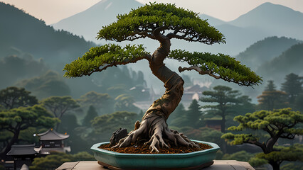 Beautifully Shaped Bonsai Tree in Decorative Pot