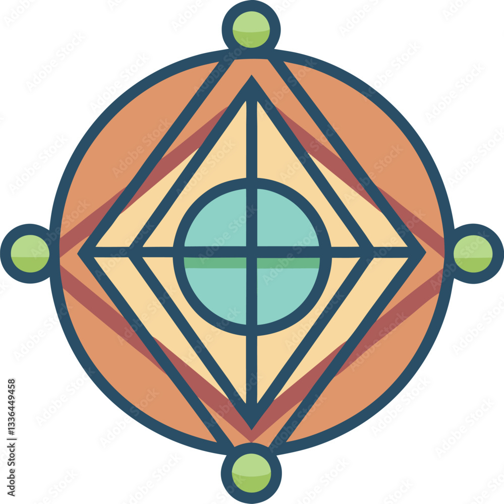 Poster abstract geometric design with circular and diamond shapes, an abstract design with a central circul