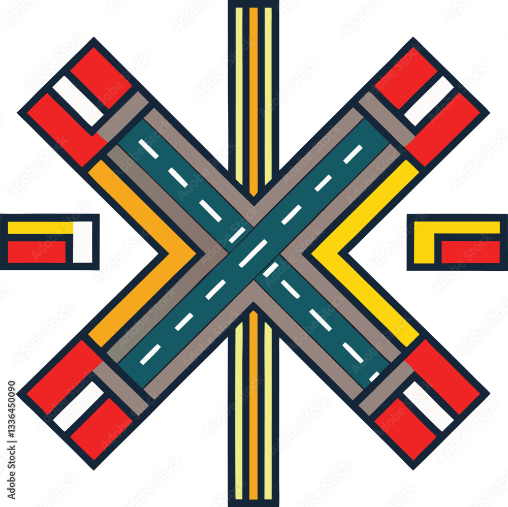 Poster abstract intersection design with roads and bold colors, a creative abstract design featuring an int