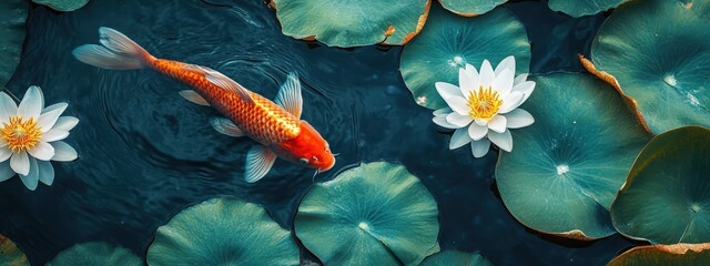 goldfish in a tropical pond. Selective focus.