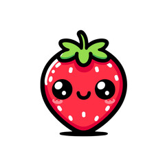 Obraz premium Cute cartoon strawberry with smiling face on white background