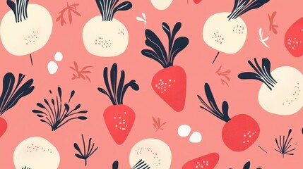 Beautiful Seamless Beetroot and Carrot Pattern Design for Fabric and Wallpaper