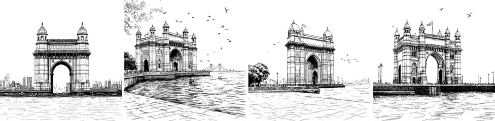 Vector line art minimal illustration of indian city Mumbai