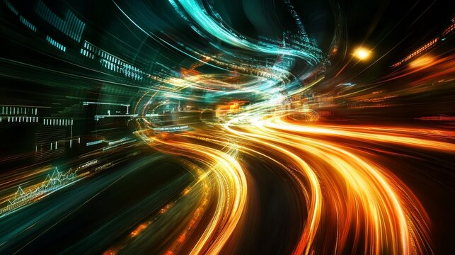 Abstract finance composition digital space visual art virtual environment dynamic perspective light trails concept
