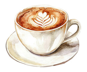 PNG Hand-drawn illustration coffee cup latte watercolor beverage.
