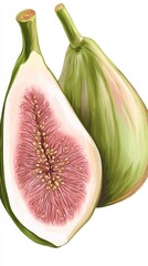 Close-up Artistic Illustration of Two Figs: A Detailed and Vibrant Depiction of a Fresh Fruit
