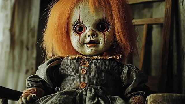 Creepy Doll in Old Rocking Chair: A Spooky Still Life Photography