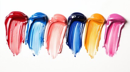 Strokes of multi-colored nail polishes. Selective focus.