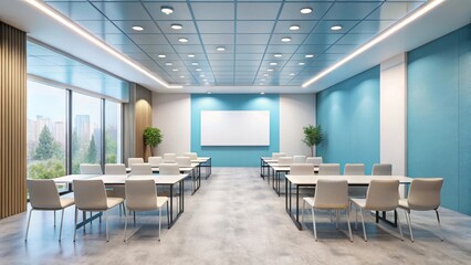 Fototapeta premium Modern Conference Room Interior Design with Blank Presentation Board and City View