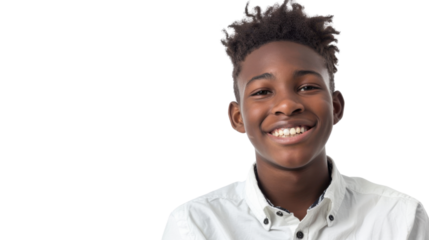 Smiling young boy with transparent background showing happiness and positivity