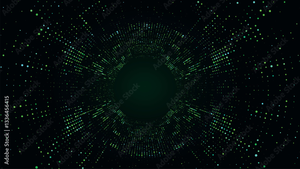 Poster technology wireframe circle tunnel on green background. futuristic 3d wormhole grid. big data visual