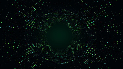 Obraz premium Technology wireframe circle tunnel on green background. Futuristic 3D wormhole grid. Big data visualization. Vector illustration.
