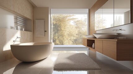 Fototapeta premium Modern Bathroom with Clean Design and Natural Light, Showcasing Simplicity and Elegance in Contemporary Interiors