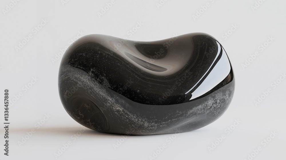 Poster 3d rendering of a black and white abstract sculpture. the sculpture is in the shape of a curved, elo