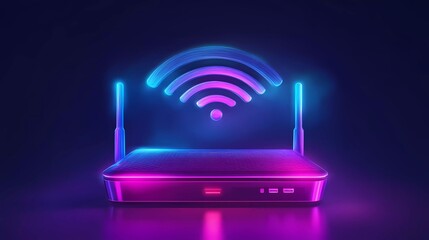 A wireless internet router with antennas broadcasts strong signals, supporting digital communication and smart connectivity in a futuristic comic book illustration style.