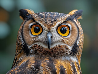 Obraz premium A striking photo of an owl, showcasing its intense gaze and intricate feather patterns. Perfect for prints, posters, or decor, bringing the mystery and beauty of this nocturnal hunter into any space!