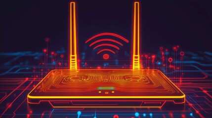 A sleek Wi-Fi router with dual-band technology delivers high-speed internet, ensuring smooth online streaming in a modern book illustration style.