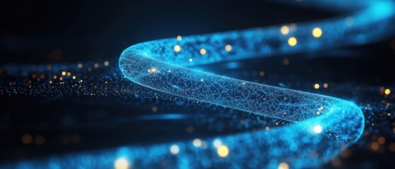 A Glowing Blue Digital Fiber Shows Modern Communication Concept