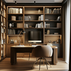 Library study area with bookshelves and study desk