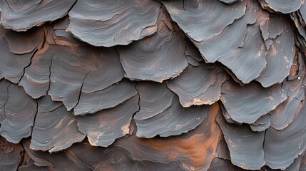 Close-up of a textured surface. the surface appears to be made up of small, irregularly shaped pieces of wood or a similar material. the wood has a dark brown color with a rough, uneven texture.