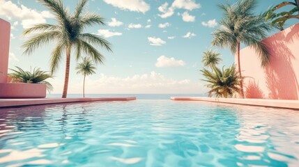 Fototapeta premium Pink poolside ocean paradise escape