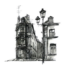 PNG City Element drawing illustration vintage.