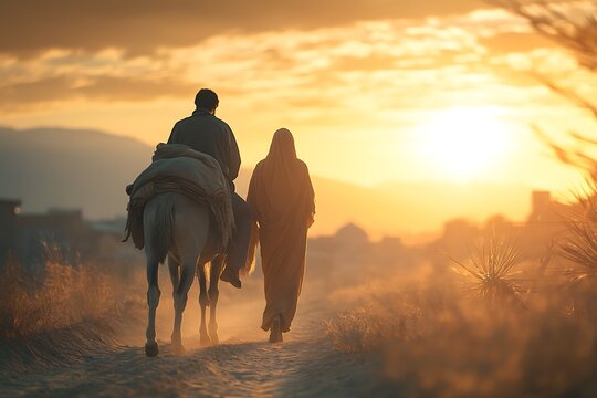Mary and joseph traveling to bethlehem