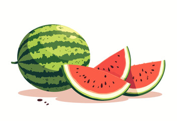 Cartoon Watermelon with Slices on White Background
