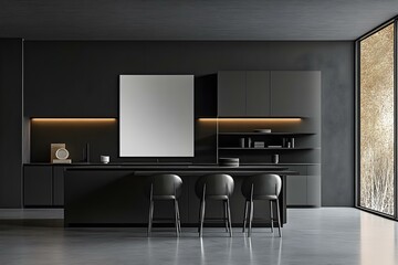 Grey Kitchen Interior with Table and Chairs on Contemporary Design