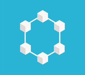 Obraz premium Connected Isometric Cubes on Blue Background