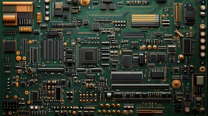 Fototapeta premium Green circuit board technology close-up