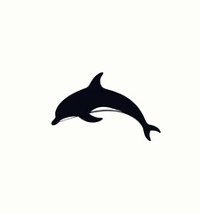 Obraz premium Dark silhouette of dolphin jumping on white background