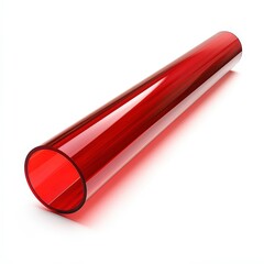 A glossy red plastic tube with a slight curve, reflecting a soft gradient of light, positioned at a 45-degree angle.