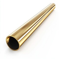 A golden metallic tube with a polished, mirror-like finish, reflecting soft light highlights, positioned diagonally.