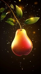 Pear Fruit Art with Golden Leaves and Sparkling Effect
