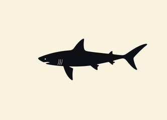 Fototapeta premium Graphic Great White Shark Silhouette on Beige Background