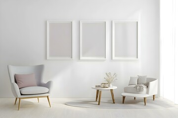 Three Empty Frames with Modern Armchair Design