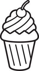 ice cream line art, black outline, vector and illustration, coloring book page line art drawing