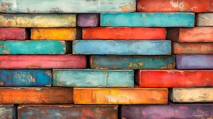 Colorful Stacked Wooden Blocks Abstract Art
