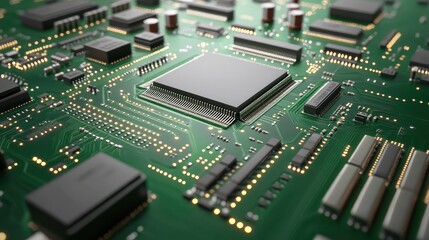 Green circuit board CPU tech close-up