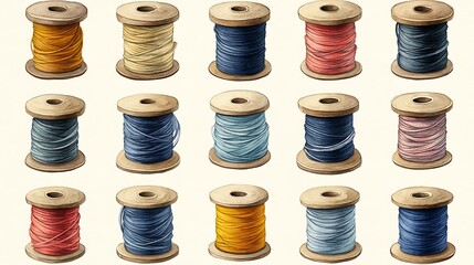 Colorful Thread Spools Arranged in a Grid Pattern
