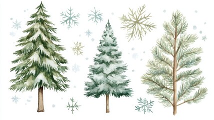 Artistic watercolor illustration of pine trees nature artwork outdoors aesthetic gigapixel quality