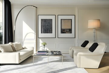 Posters on the Wall in Modern Living Room Interior