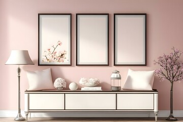 Tender Pink Pearl Living Room with Stylish Cabinet Design