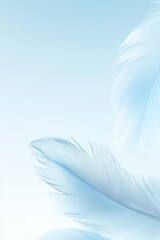 Soft blue feathers floating in the air against a light pastel background, symbolizing lightness, freedom, and tranquility in nature