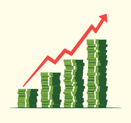 Fototapeta premium Stacks of Money with Increasing Red Arrow Chart